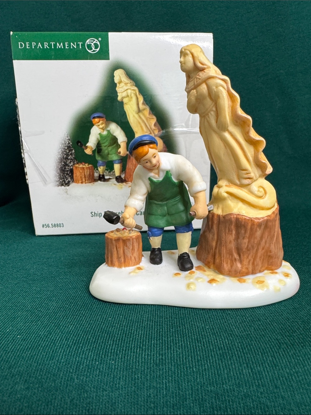 Department 56 Hand-Painted Woodcarver Figurine in Green, Blue, Tan